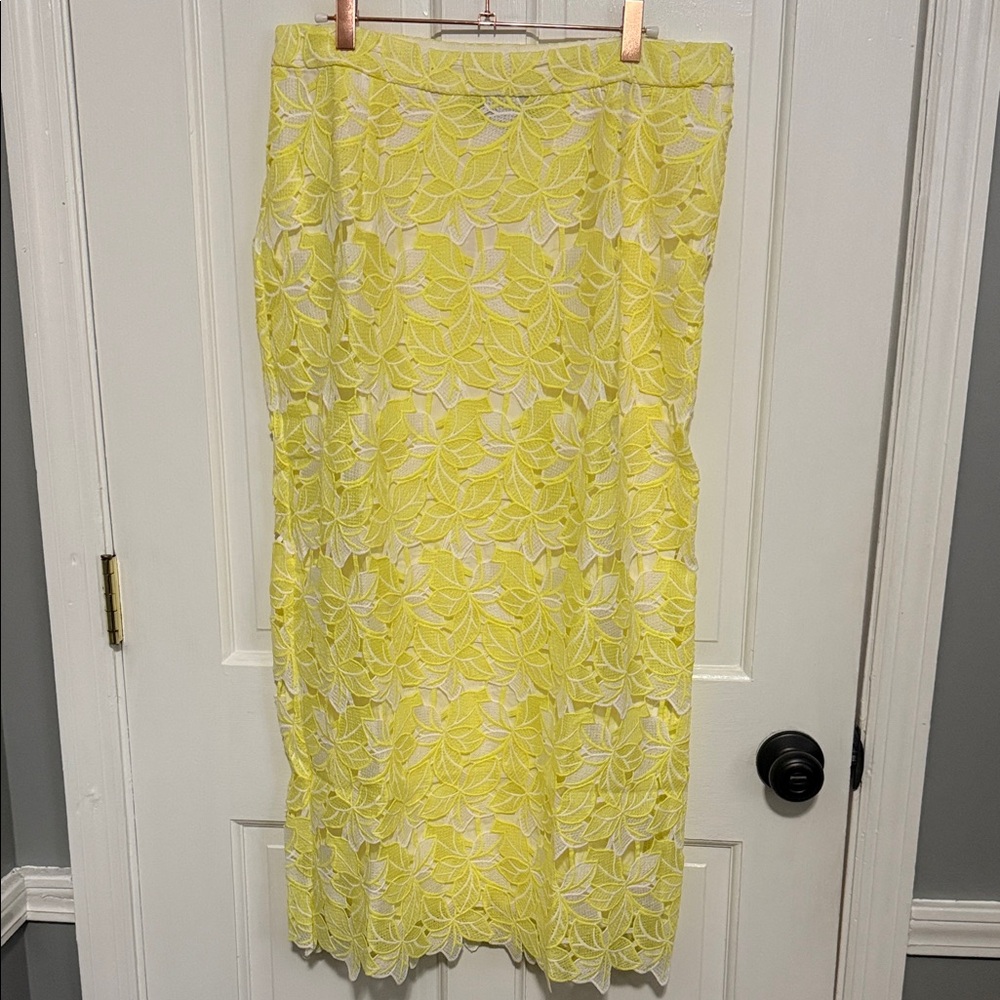 Sunday in Brooklyn Lemon Lace Pencil Skirt